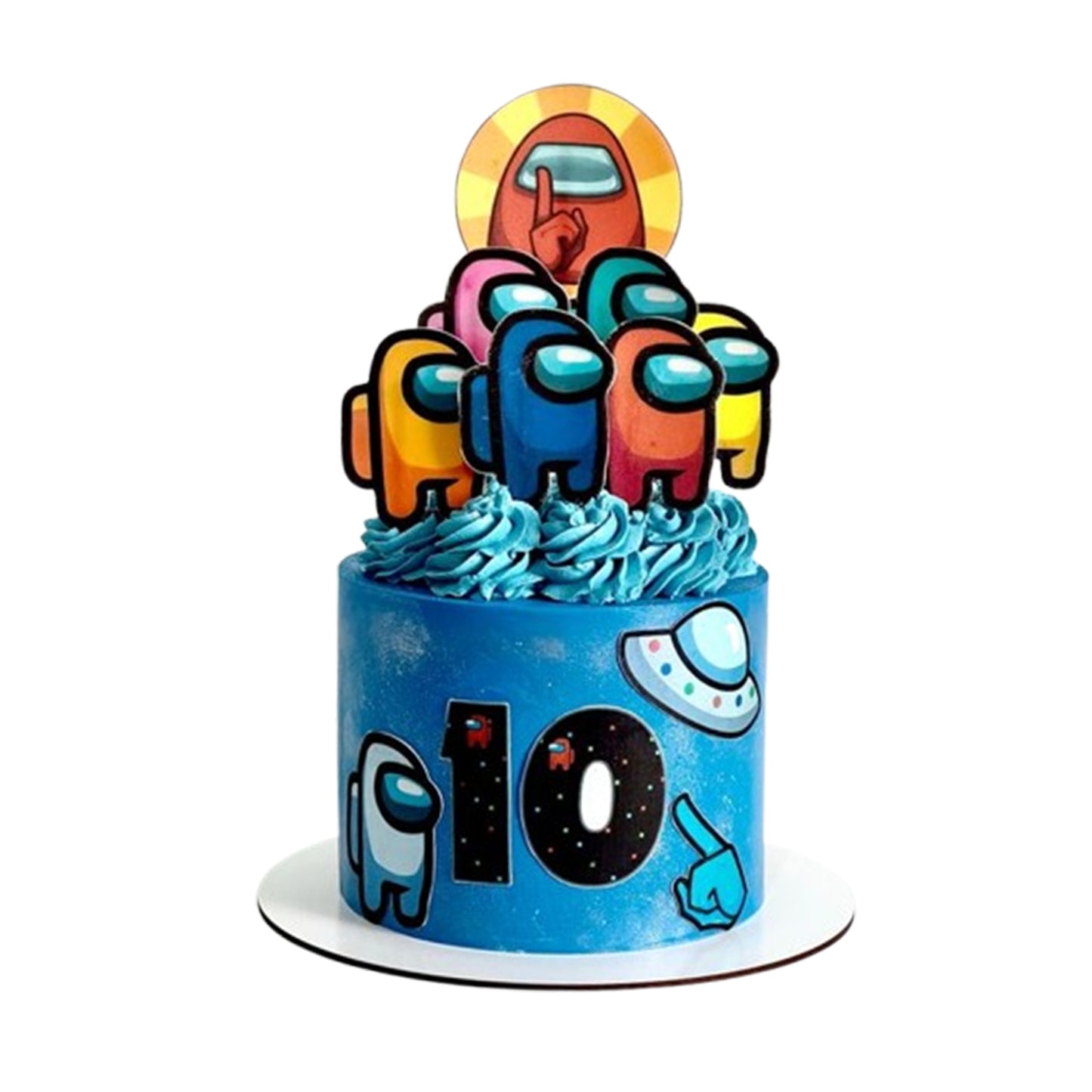 “Among Us cake with galaxy‑style fondant space station backdrop”