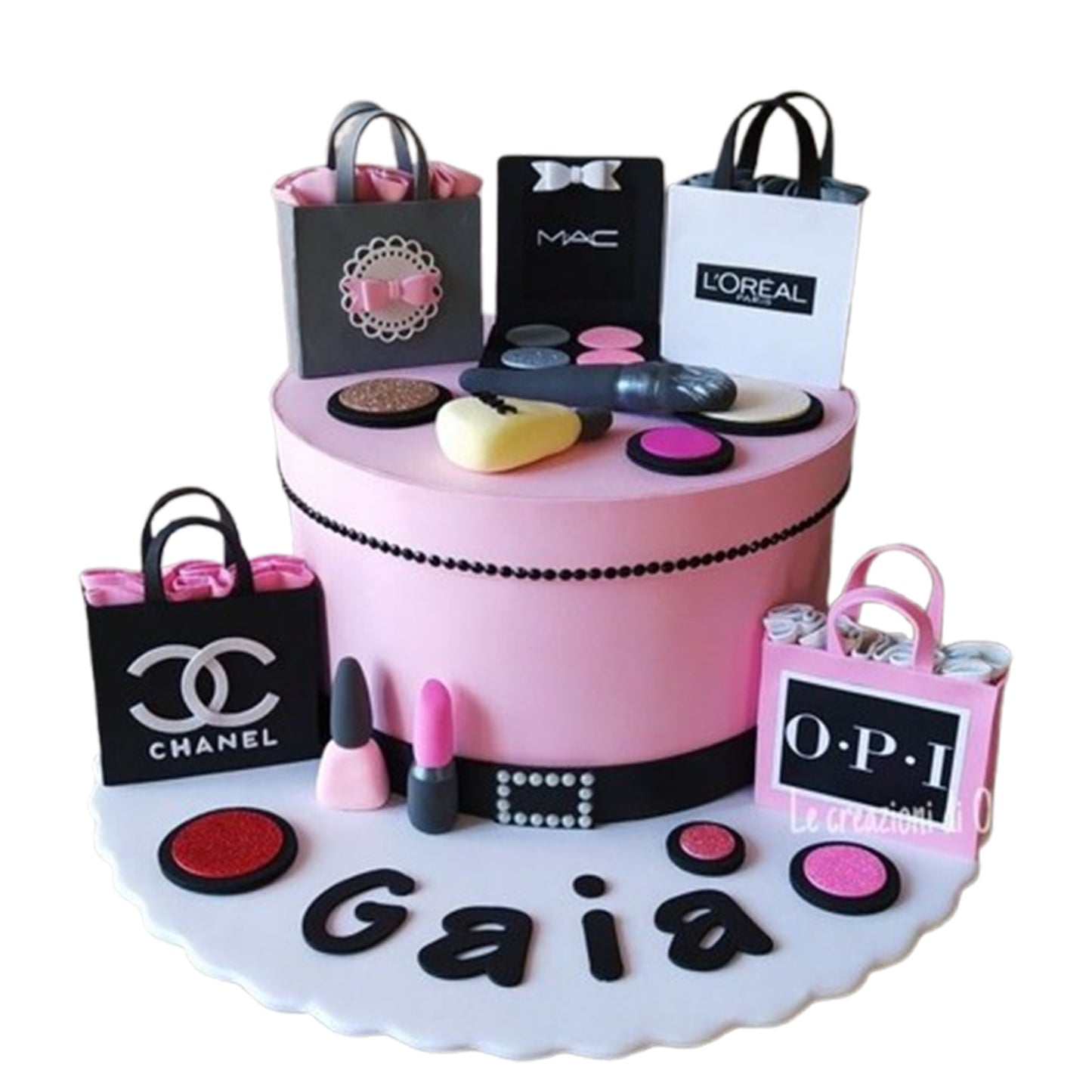 Fondant makeup palette with realistic sculpted and painted edible eyeshadow and blush shades.