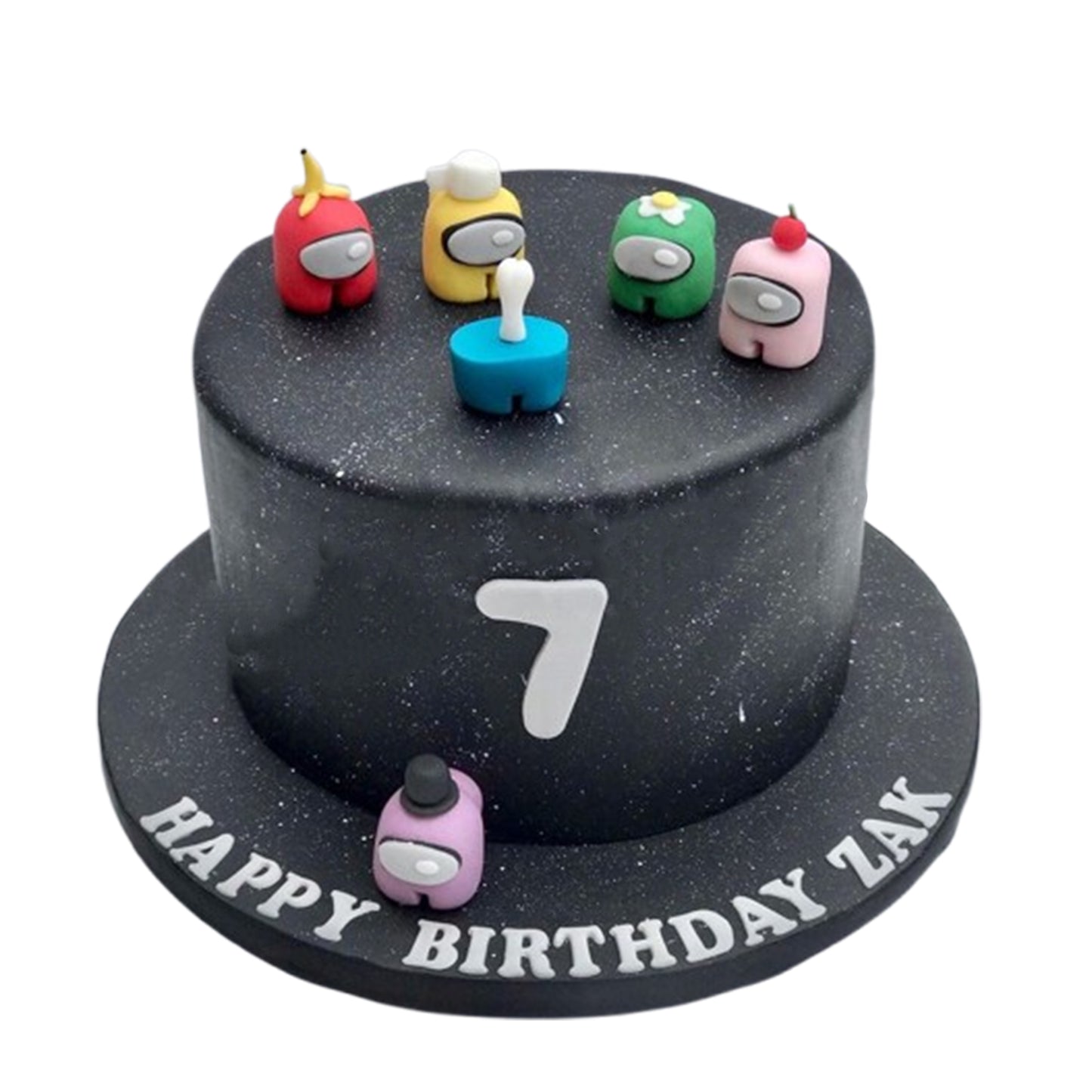Custom Among Us cake with fondant crewmate figures