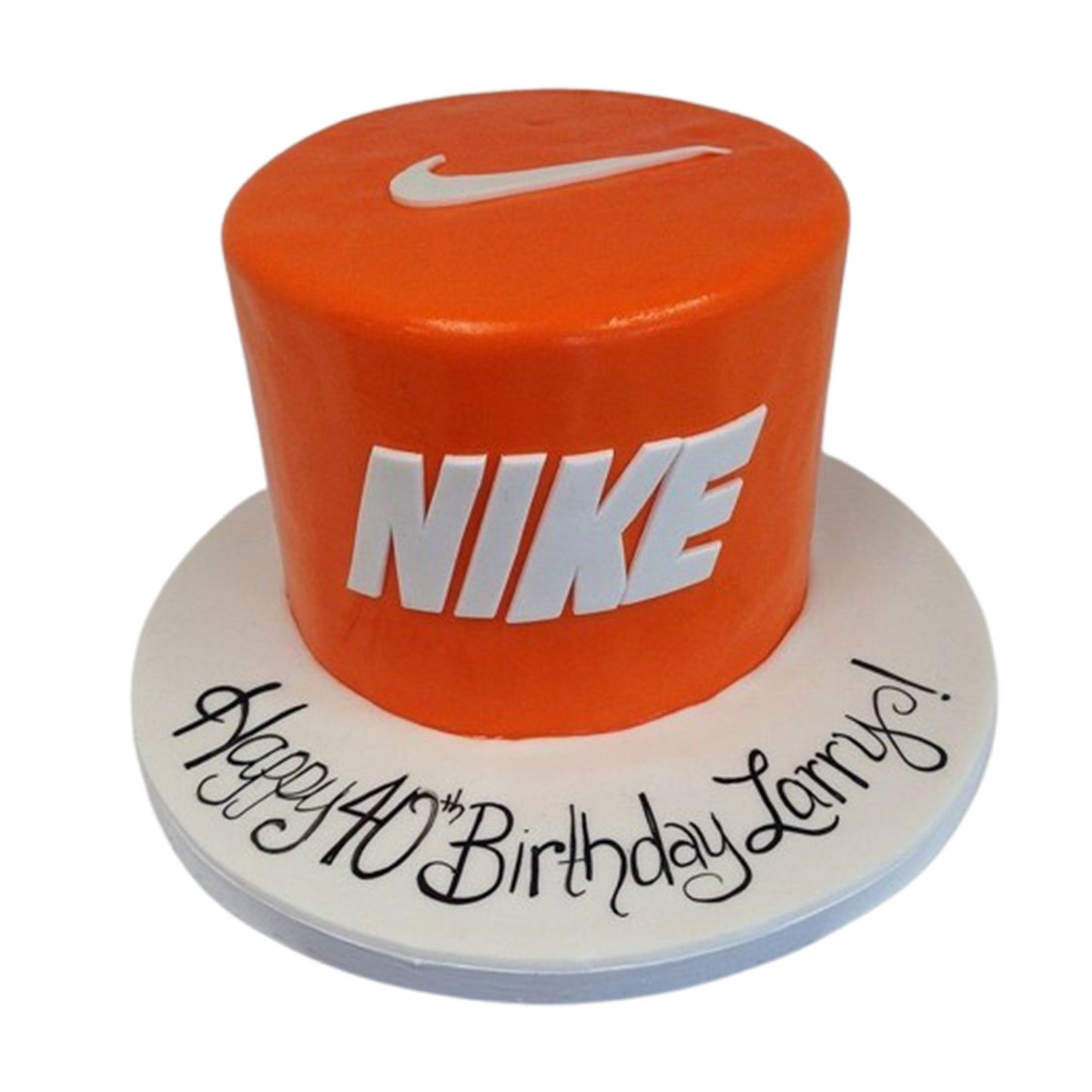 Nike-themed cake with fondant or buttercream Swoosh logo, sleek modern design by The Cake Daddy