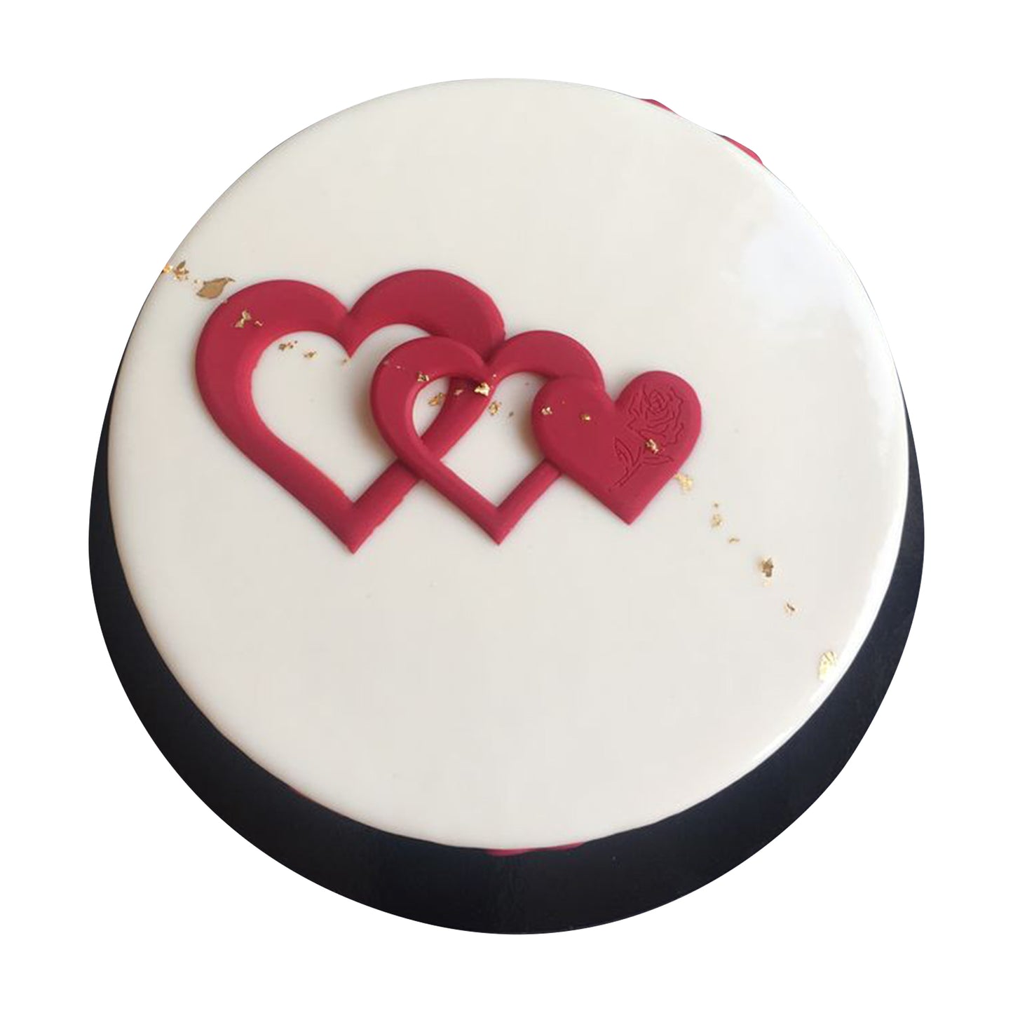 Heart-shaped cake available in a range of sizes, from intimate individual servings to large cakes designed to serve a crowd
