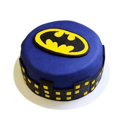 Batman Cake V14 - elegant gold and black birthday cake with classic Batman symbol