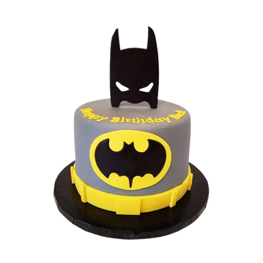 Batman Cake V17 - birthday cake decorated with fondant pieces resembling Batman's suit and armor