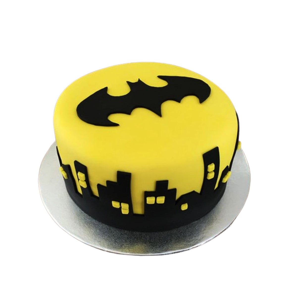 Batman Cake V18 - dynamic birthday cake with Batman in action pose, vibrant colours and dramatic angles