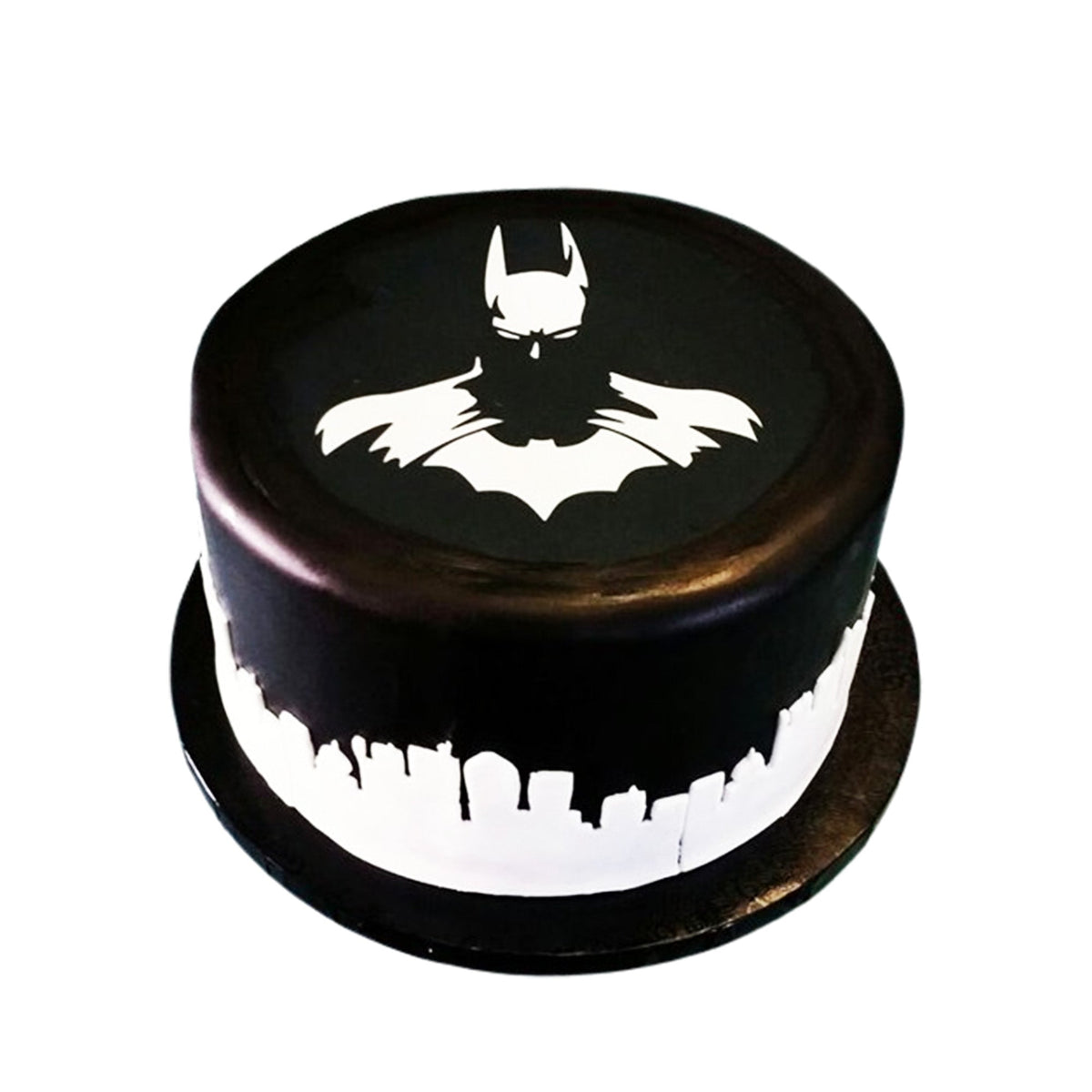 Batman Cake V19 - green and black birthday cake with Batman logo made from green fondant