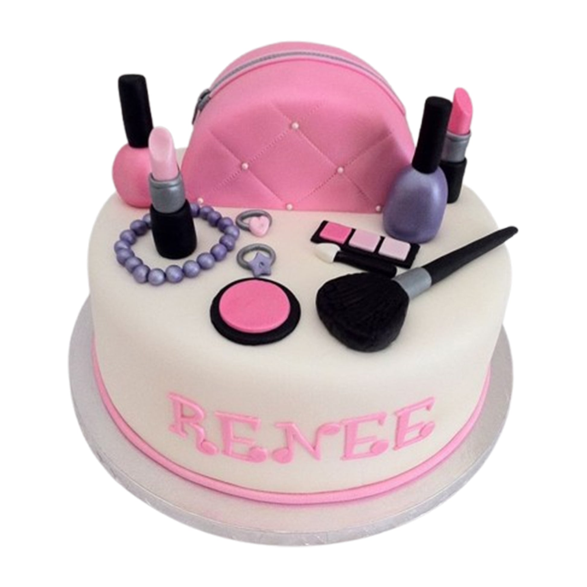  Sparkling fondant makeup accessories with edible glitter and luster dust for a dazzling beauty-inspired cake design