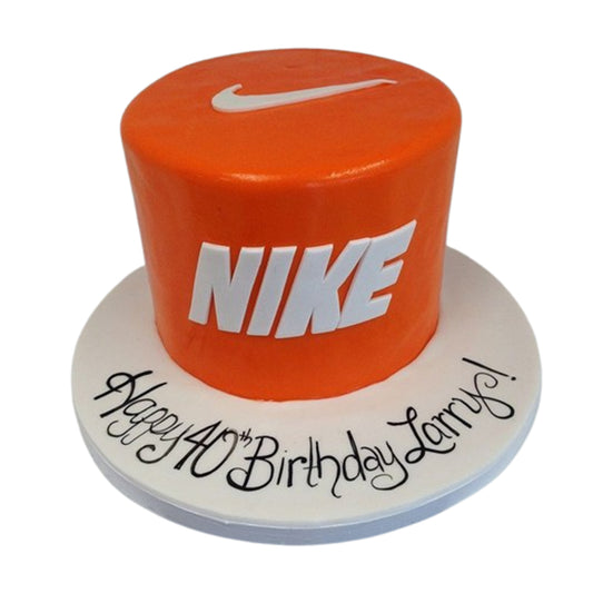 Nike-themed cake with fondant or buttercream Swoosh logo, sleek modern design by The Cake Daddy

