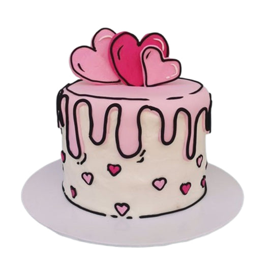 Freshly baked heart-shaped cake in delightful flavors like raspberry, coconut, almond, and matcha, available with free delivery