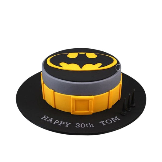 Batman Cake V5 - retro-style birthday cake with classic Batman emblem and old-school comic book art